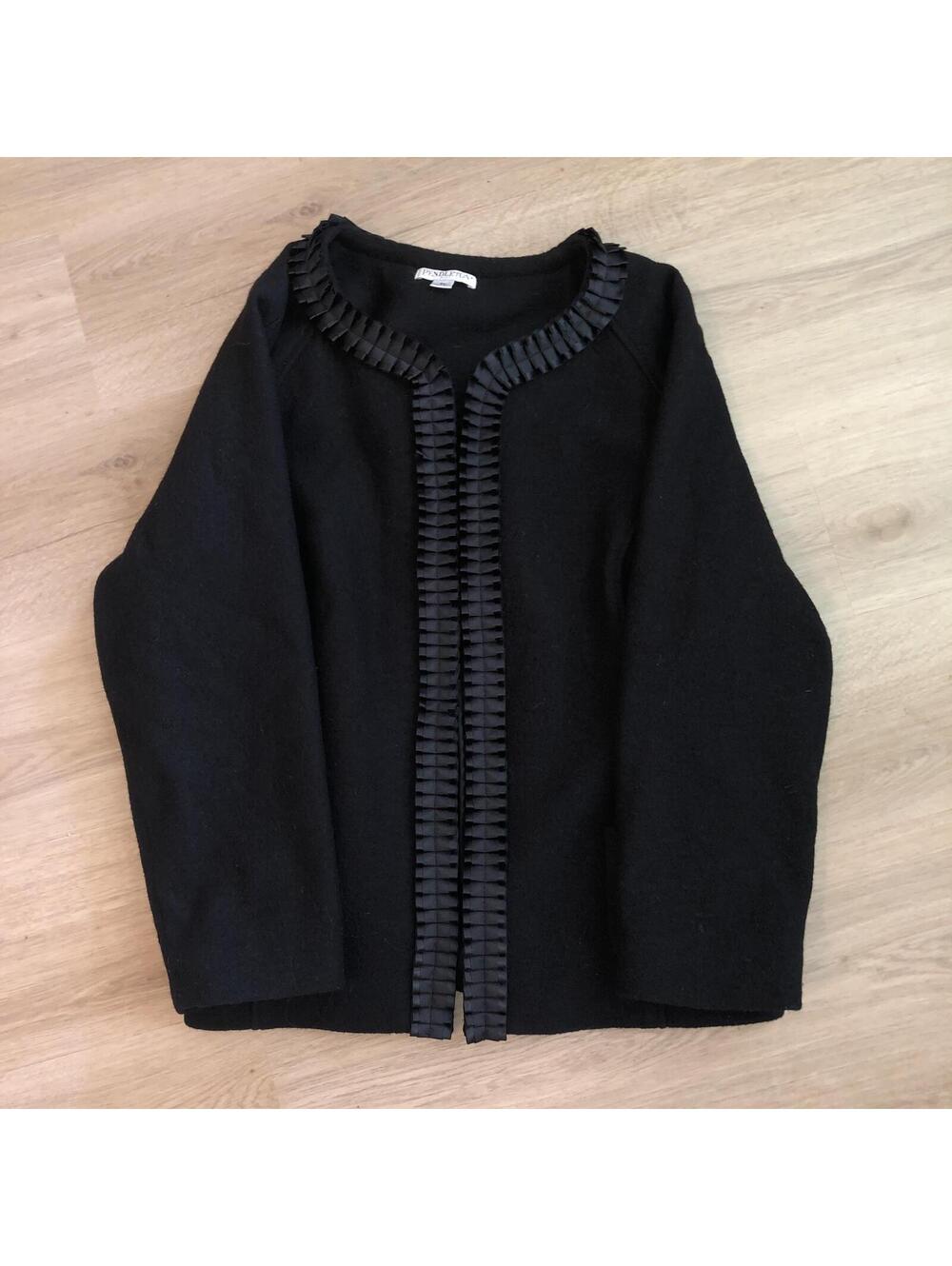 PENDLETON BLACK KNIT WOOL RUFFLED RIBBON TRIM COAT JACKET WOMENS PLUS SIZE 3XL